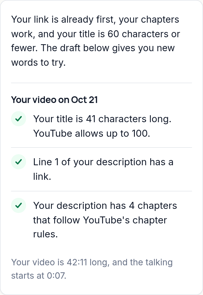 The top results card when the video has nothing to fix